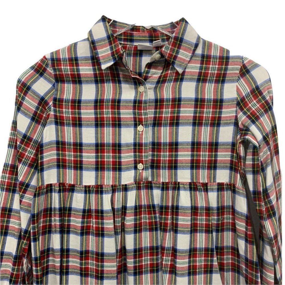 Gap Girls Size M Plaid‎ Shirt Dress Long Sleeve White Red Navy Checked - Picture 2 of 7